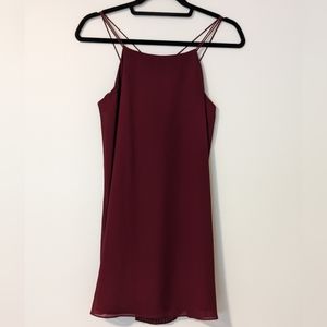People's Project LA Strappy Lined Art Wine Burgundy Shift Dress Size Small